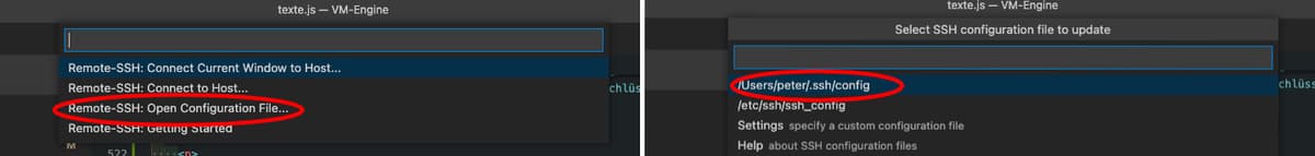Menu-Auswahl nach klicken des Remote Windows