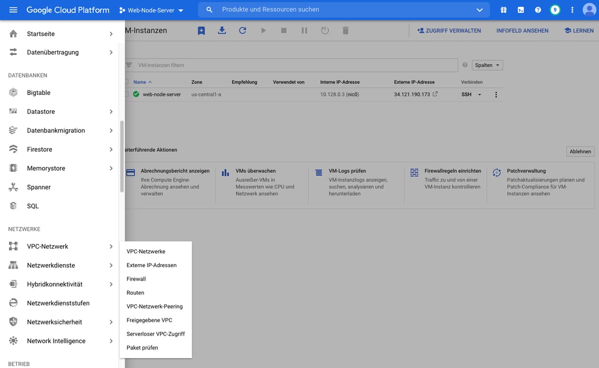 zum Menu VPC-Netzwerk