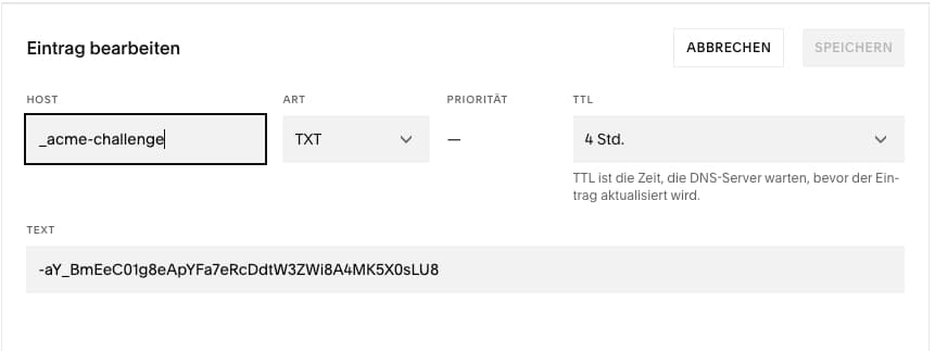 Zertifikat DNS-challenge